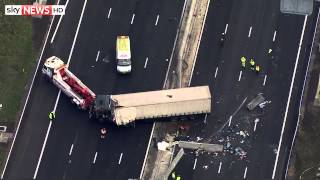 M25 Fatal Lorry Crash Sky News Helicopter Footage [upl. by Oicanata620]