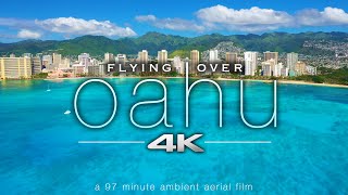 FLYING OVER OAHU 4K Hawaii Ambient Aerial Film  Music for Stress Relief  Honolulu to North Shore [upl. by Jardena232]