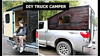 DIY TRUCK BED CAMPER  Tour a Homemade Camper Shell on a Toyota Tundra [upl. by Neveda]