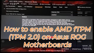 How to Enable AMD fTPM TPM20 on UEFI BIOS Asus Rog Strix B350F Gaming Motherboard [upl. by Ingaberg]