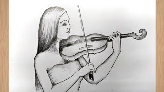 How to draw a girl playing violin [upl. by Ainoval426]