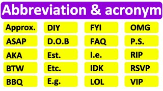 20 COMMON ABBREVIATIONS amp ACRONYMS  Learn with examples  English vocabulary [upl. by Auohp192]