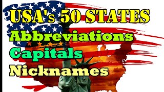 50 States of the USA Abbreviations Capitals and nicknames [upl. by Gerald]