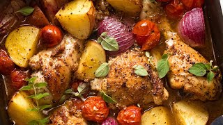 Mediterranean Baked Chicken Dinner Lemon Garlic Chicken Potato Bake [upl. by Aivatnohs]